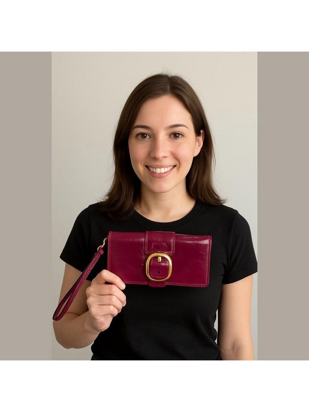 Coach Patent Leather Wristlet Wallet Plum Turnlock - Picture 9 of 9